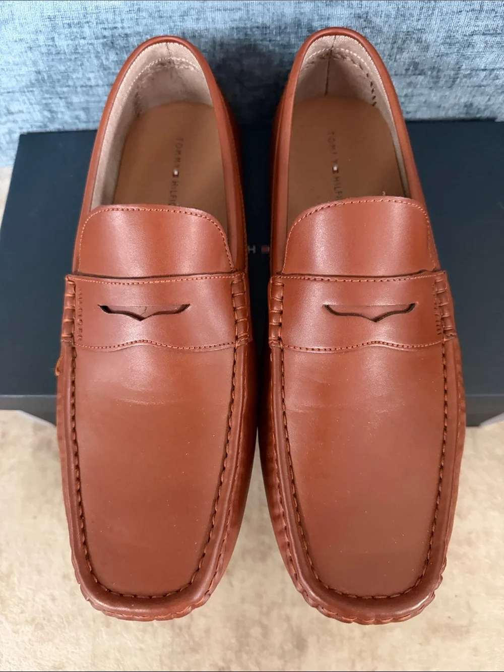 Tommy Hilfiger Men's Amile Tan Leather Penny Loafers